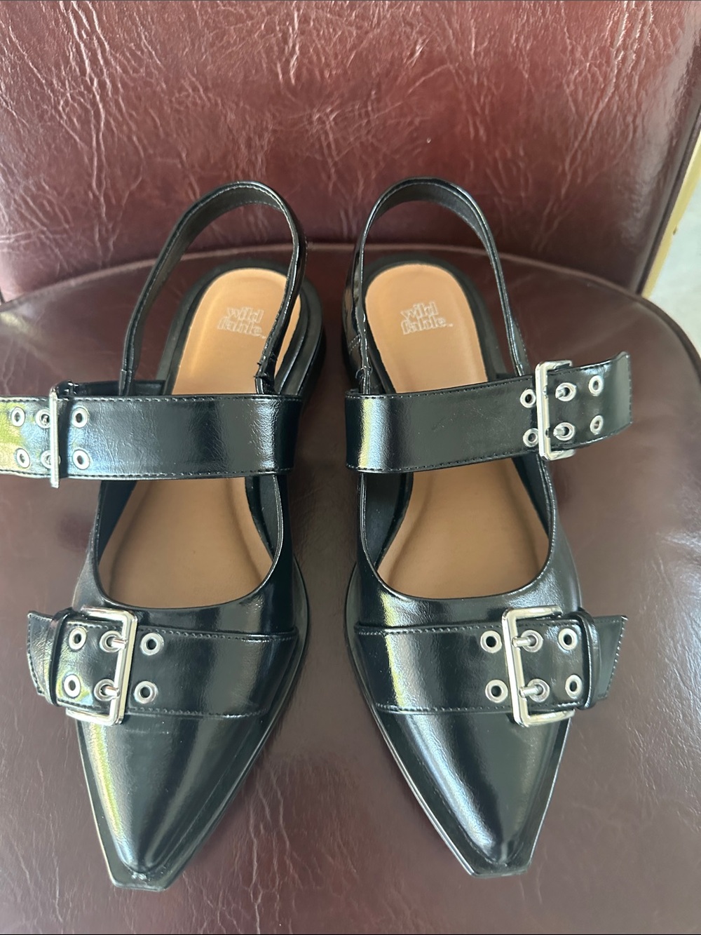 wild fable Black Pointed Buckle Slingback Flats